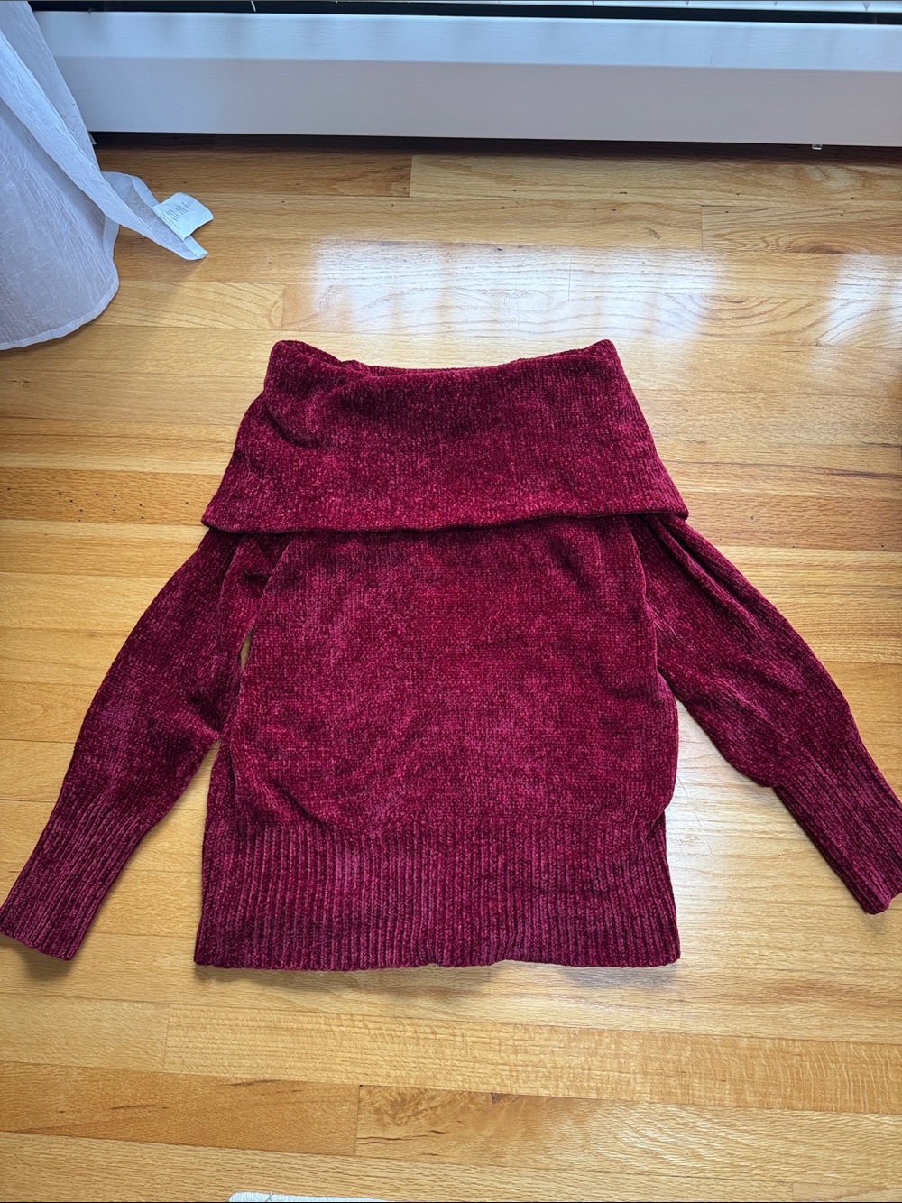 White House Black Market Burgundy Off-the-Shoulder Chenille Sweater